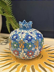 Romã Decorativa - Cerâmica - Pintado à mão - Turquia - Azul - 9,5CM