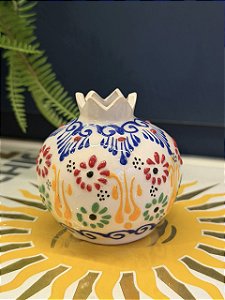 Romã Decorativa - Cerâmica - Pintado à mão - Turquia - Branco - 7,5CM