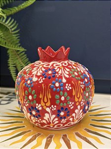 Romã Decorativa - Cerâmica - Pintado à mão - Turquia - Vermelho - 11CM