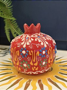 Romã Decorativa - Cerâmica - Pintado à mão - Turquia - Vermelho - 9,5CM