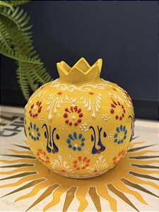 Romã Decorativa - Cerâmica - Pintado à mão - Turquia - Amarelo - 11CM