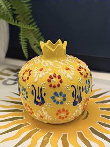 Romã Decorativa - Cerâmica - Pintado à mão - Turquia - Amarelo - 9,5CM