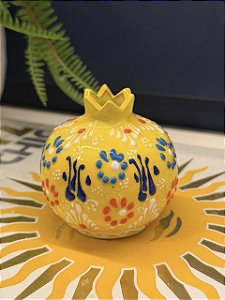 Romã Decorativa - Cerâmica - Pintado à mão - Turquia - Amarelo - 7,5CM