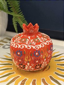 Romã Decorativa - Cerâmica - Pintado à mão - Turquia - Laranja - 9,5CM