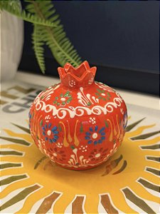 Romã Decorativa - Cerâmica - Pintado à mão - Turquia - Laranja- 7,5CM