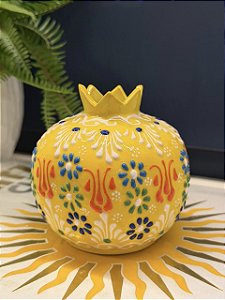 Romã Decorativa - Cerâmica - Pintado à mão - Turquia - Amarelo - 11CM