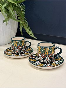 Xícara Turca - Pares - Cerâmica - Pintado à mão - Verde Escuro