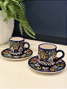 Xícara Turca - Pares - Cerâmica - Pintado à mão - Azul Escuro