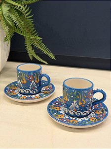 Xícara Turca - Pares - Cerâmica - Pintado à mão - Azul