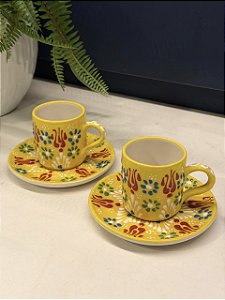 Xícara Turca - Pares - Cerâmica - Pintado à mão - Amarelo