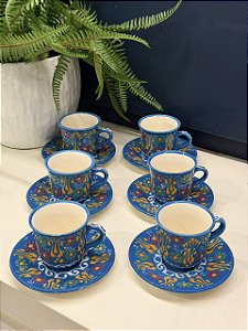 Xícara Turca - Jogo - Cerâmica - Pintado à mão - Azul