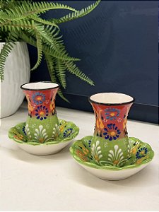 Copo Turco - Pares - Cerâmica - Pintado à mão - Verde, Vermelho e Colorido