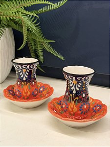 Copo Turco - Pares - Cerâmica - Pintado à mão - Preto, Laranja e Colorido