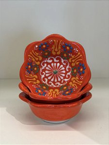 Bowl - Cerâmica - Turquia - Pintura Alto Relevo - Tamanho Pequeno - Laranja e Colorido