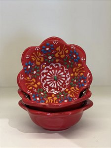 Bowl - Cerâmica - Turquia - Pintura Alto Relevo - Tamanho Pequeno - Vermelho e Colorido