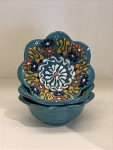 Bowl - Cerâmica - Turquia - Pintura Alto Relevo - Tamanho Pequeno - Turquesa e Colorido