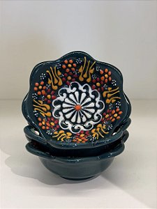 Bowl - Cerâmica - Turquia - Pintura Alto Relevo - Tamanho Pequeno - Verde Escuro e Colorido