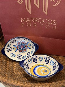Par Petisqueiras Turcas - Tigela - Cerâmica - Pintado à mão - Azul, Branco e Colorido