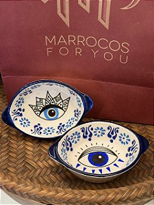 Par Petisqueiras Turcas - Tigela - Cerâmica - Pintado à mão - Azul, Branco e Preto