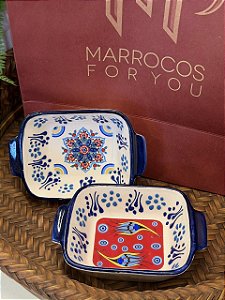 Par Petisqueiras Turcas - Tigela - Cerâmica - Pintado à mão - Azul, Branco e Colorido
