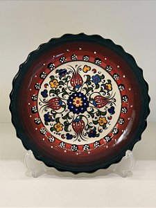 Prato de Parede Pequeno - Turquia - Decorativo - Cerâmica - Alto Relevo - Vermelho, Verde e Colorido