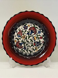 Prato de Parede Pequeno - Turquia - Decorativo - Cerâmica - Alto Relevo - Vermelho, Preto e Colorido