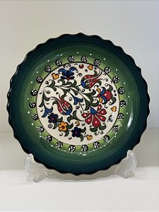 Prato de Parede Pequeno - Turquia - Decorativo - Cerâmica - Alto Relevo - Verde e Colorido