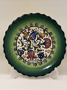 Prato de Parede Pequeno - Turquia - Decorativo - Cerâmica - Alto Relevo - Verde e Colorido