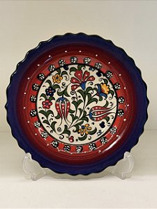 Prato de Parede Pequeno - Turquia - Decorativo - Cerâmica - Alto Relevo - Roxo, Vermelho e Colorido