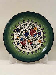 Prato de Parede Pequeno - Turquia - Decorativo - Cerâmica - Alto Relevo - Verde e Colorido