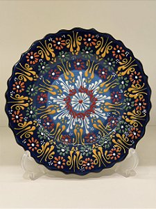 Prato de Parede Pequeno - Turquia - Decorativo - Cerâmica - Alto Relevo - Azul e Colorido