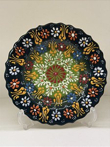 Prato de Parede Pequeno - Turquia - Decorativo - Cerâmica - Alto Relevo - Verde e Colorido