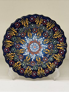 Prato de Parede Pequeno - Turquia - Decorativo - Cerâmica - Alto Relevo - Azul e Colorido
