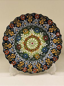 Prato de Parede Pequeno - Turquia - Decorativo - Cerâmica - Alto Relevo - Verde e Colorido