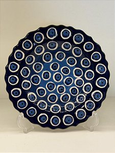 Prato de Parede Pequeno - Turquia - Decorativo - Cerâmica - Alto Relevo - Olho Grego - Azul e Branco