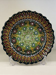 Prato de Parede Medio - Turquia - Decorativo - Cerâmica - Pintado à mão - Verde e Colorido
