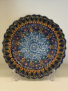 Prato de Parede Medio - Turquia - Decorativo - Cerâmica - Pintado à mão - Azul e Colorido