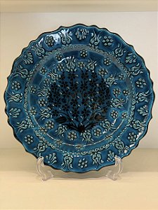 Prato de Parede Grande - Turquia - Decorativo - Cerâmica - Alto Relevo - Azul