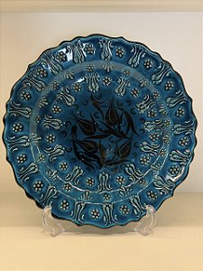Prato de Parede Grande - Turquia - Decorativo - Cerâmica - Alto Relevo - Azul