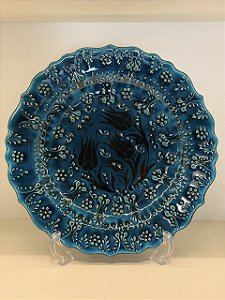 Prato de Parede Grande - Turquia - Decorativo - Cerâmica - Alto Relevo - Azul