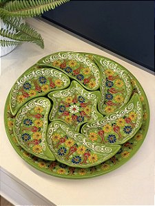 Petisqueira com Prato - Cerâmica - Turquia - Verde e Colorido