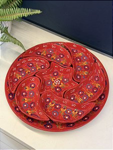 Petisqueira com Prato - Cerâmica - Turquia - Vermelho e Colorido