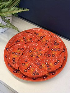 Petisqueira com Prato - Cerâmica - Turquia - Laranja e Colorido