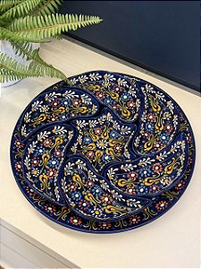 Petisqueira com Prato - Cerâmica - Turquia - Azul Escuro e Colorido