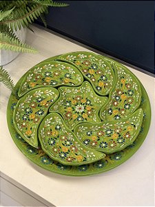 Petisqueira com Prato - Cerâmica - Turquia - Verde e Colorido