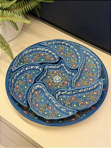 Petisqueira com Prato - Cerâmica - Turquia - Azul e Colorido