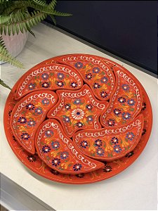 Petisqueira com Prato - Cerâmica - Turquia - Vermelho e Colorido