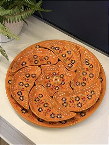 Petisqueira com Prato - Cerâmica - Turquia - Laranja e Colorido