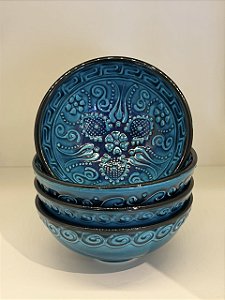 Bowl - Cerâmica - Turquia - Relevo - Tamanho Médio - Turquesa