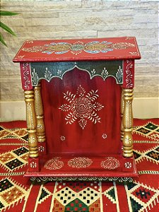 Escultura Altar Indiano - Decorativo - Pintado à mão - Vermelho e Colorido